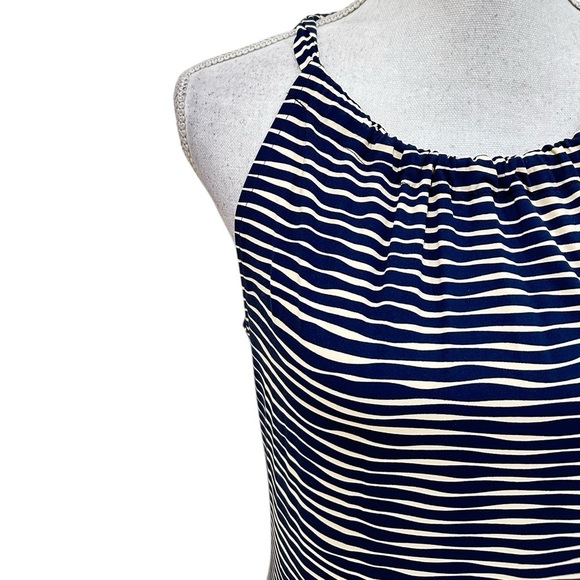 Ellie Kai navy & cream wavy print halter sleeveless stretchy top back tie size 2 - Picture 5 of 9